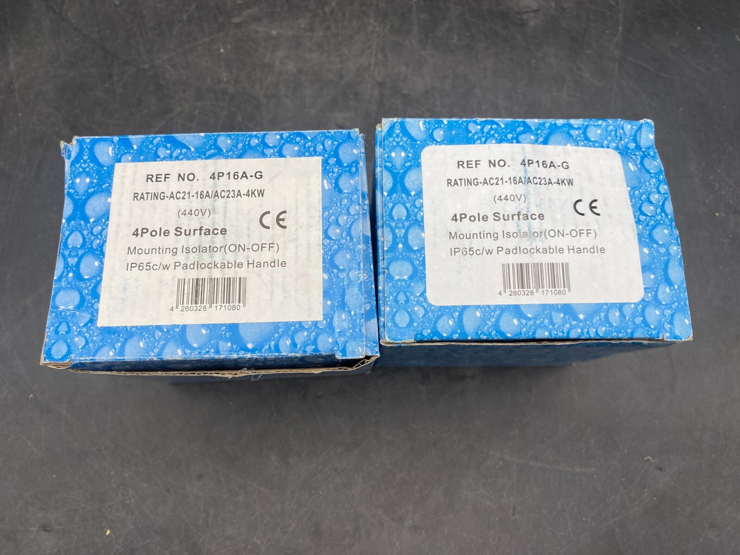 LOT DE 2 4P16A-G 4 POLE SURFACE MOUNTING ISOLATOR 440V AC16A/AC23A-4kW