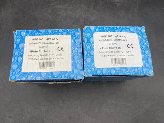 LOT DE 2 4P16A-G 4 POLE SURFACE MOUNTING ISOLATOR 440V AC16A/AC23A-4kW