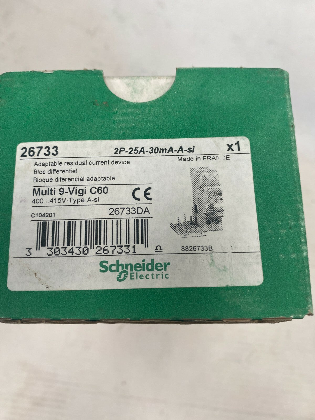 4  pc x SCHNEIDER 25A 2P 30mA type A Si 230.415V VIGI C60 26733