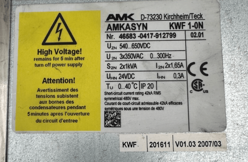 AMK AMKASYN KWF 1 - 0N SERVO DRIVE - KLR Automation