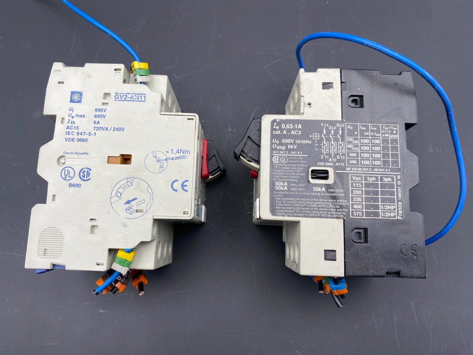 1pc x LOT OF 2 TELEMECANIQUE GV2 - M05 GV2 - AN11 690V 6A MOTOR CIRCUIT BREAKER - KLR Automation
