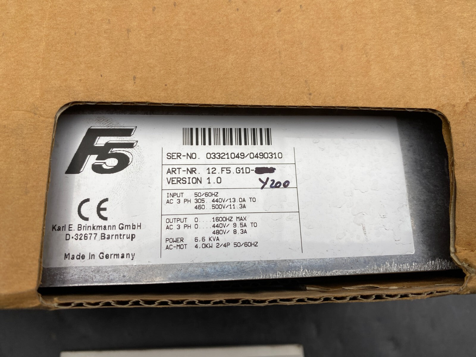 KEB F5 COMBIVERT 12.F5.G1D-Y200 VERSION 1.0 50/60Hz 3PH