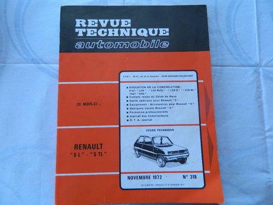 RTA revue technique automobile etat comme neuf RENALT 5 L - TL n 318 - KLR Automation