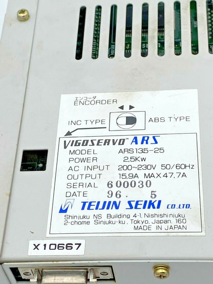 ARS135 - 25 | Teijin Seiki Vigoservo ARS AC Servodrive 2.5kW - KLR Automation