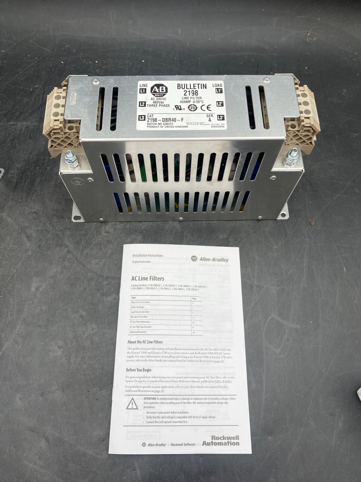 ALLEN - BRADLEY BULLETIN 2198 Line filter 2198 - DBR40 - F - KLR Automation
