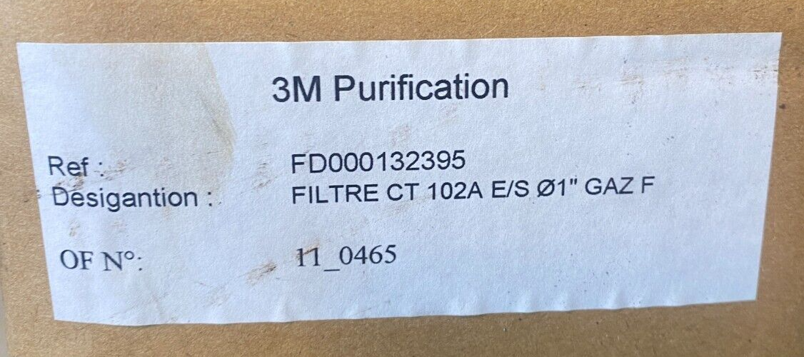 3M PURIFICATION FD000132395 FILTRE CT 102A E/S 1" GAZ F FILTER HOUSING