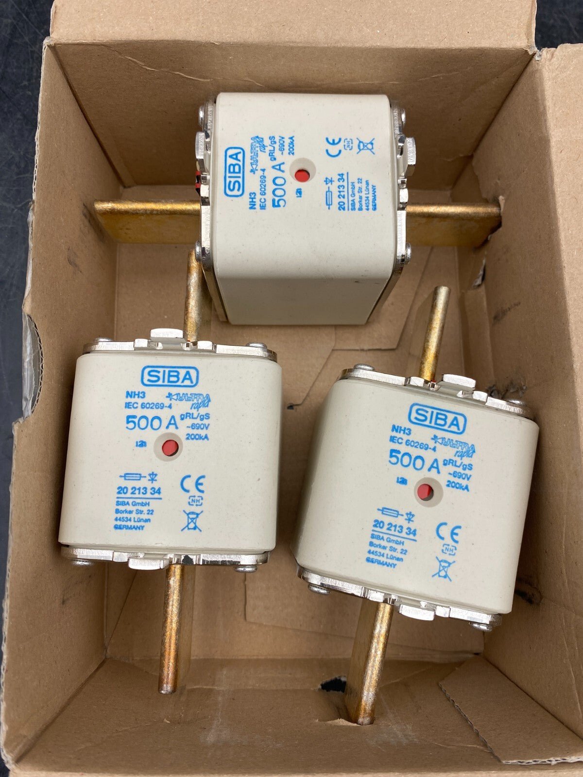 SIBA NH3 2021334 FUSE - LINK 500A GRL 690V x3pc - KLR Automation