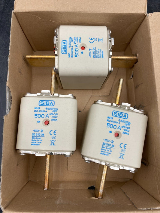 SIBA NH3 2021334 FUSE - LINK 500A GRL 690V x3pc - KLR Automation
