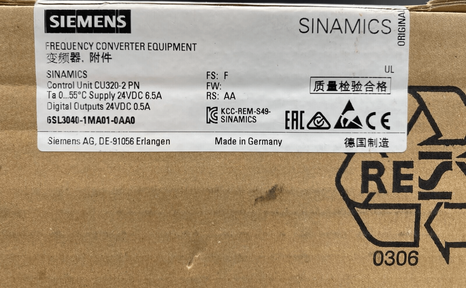 SIEMENS 6SL3040 - 1MA01 - 0AA0 SINAMICS CONTROL UNIT CU320 - 2 PN - KLR Automation