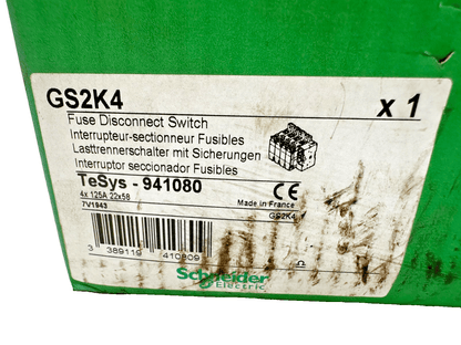 SCHNEIDER ELECTRIC GS2K4 FUSE DISCONNECT SWITCH 4x125A 22x58 + GS1AM1 - KLR Automation