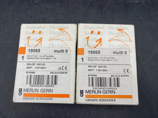 1pc x MERLIN GERIN 19065 MULTI 9 MX+OF NG125 SHUNT TRIP+ON - OFF AUXILIARY - KLR Automation