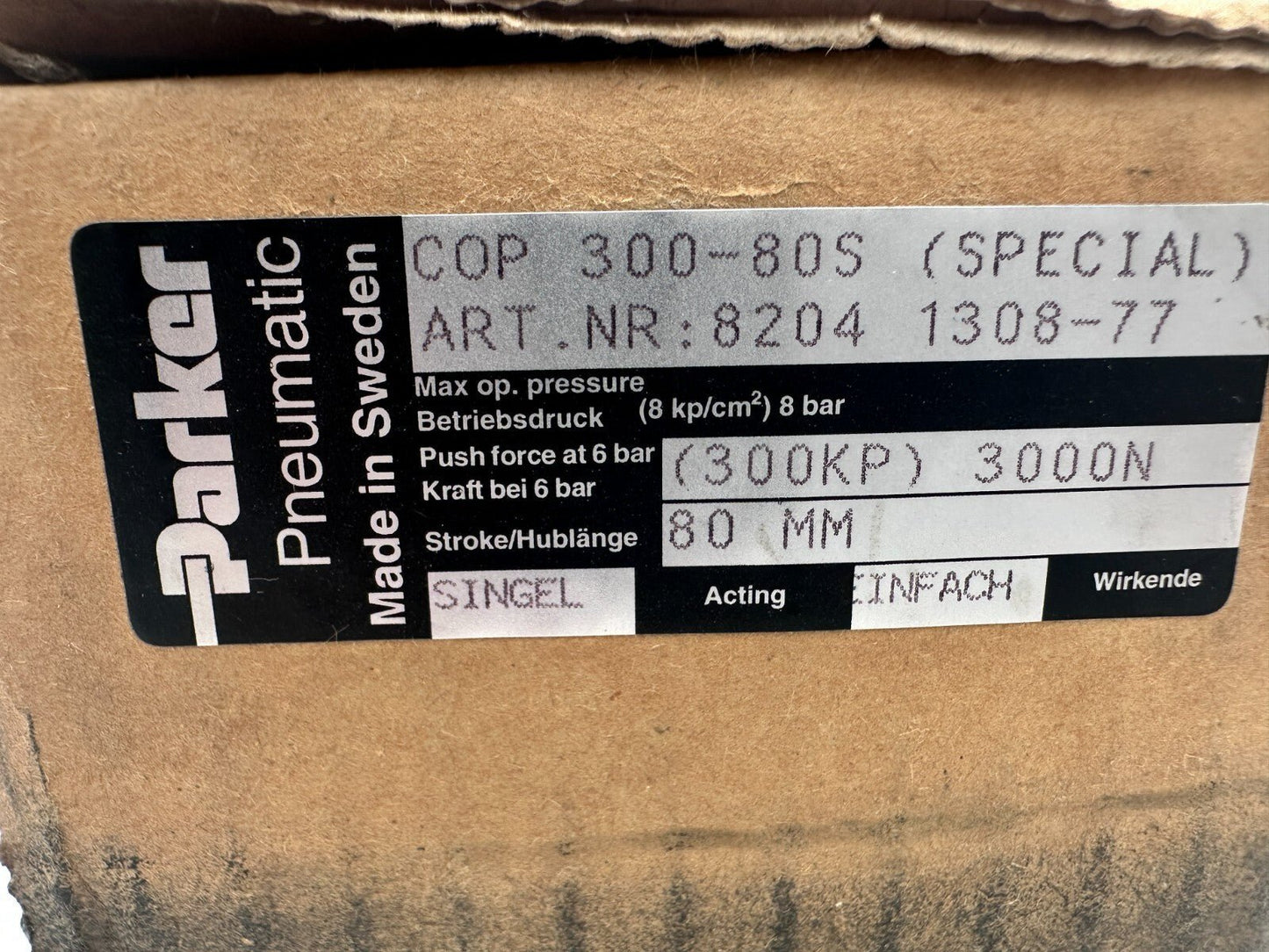 PARKER PNEUMATIC C0P 300 - 80S (SPECIAL) 8204 1308 - 77 300KP 3000N 80mm new - KLR Automation