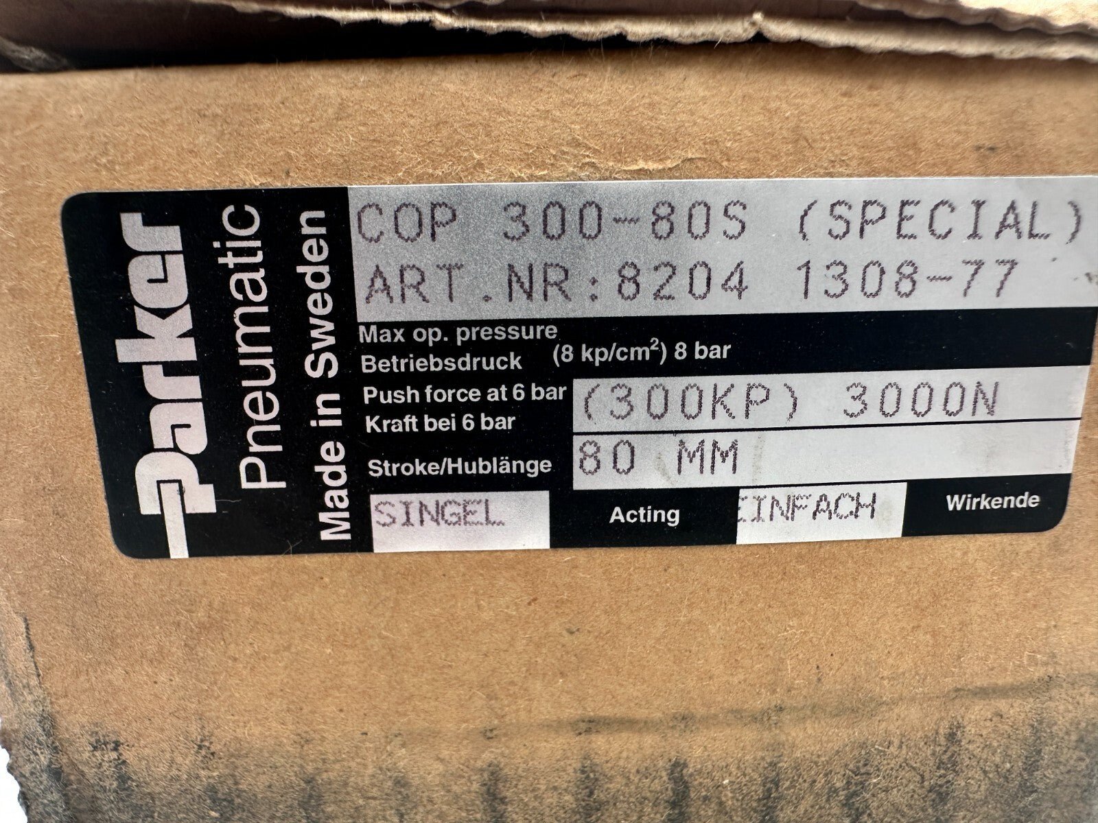 PARKER PNEUMATIC C0P 300 - 80S (SPECIAL) 8204 1308 - 77 300KP 3000N 80mm new - KLR Automation