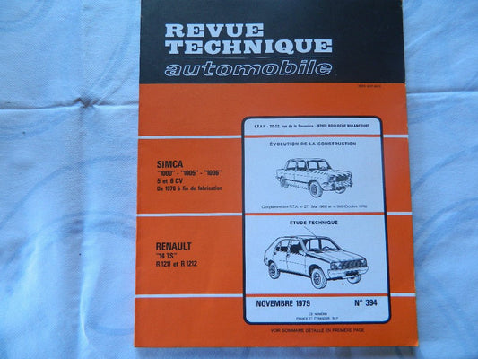 RTA revue technique automobile etat comme neuf RENAULT 14TS/ R1211/ R1212 n 394 - KLR Automation