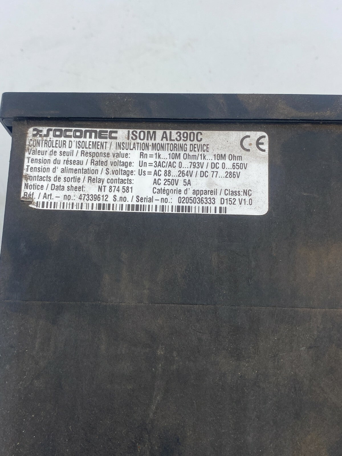 SOCOMEC Insulation Monitoring Device ISOM AL390C Art. No: 47339612 AL390 - KLR Automation