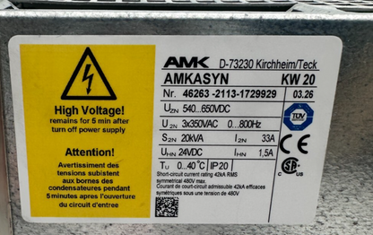 AMK AMKASYN KW 20 AVEC KW-R03 20kVA VERSION 03.26 SERVO DRIVE