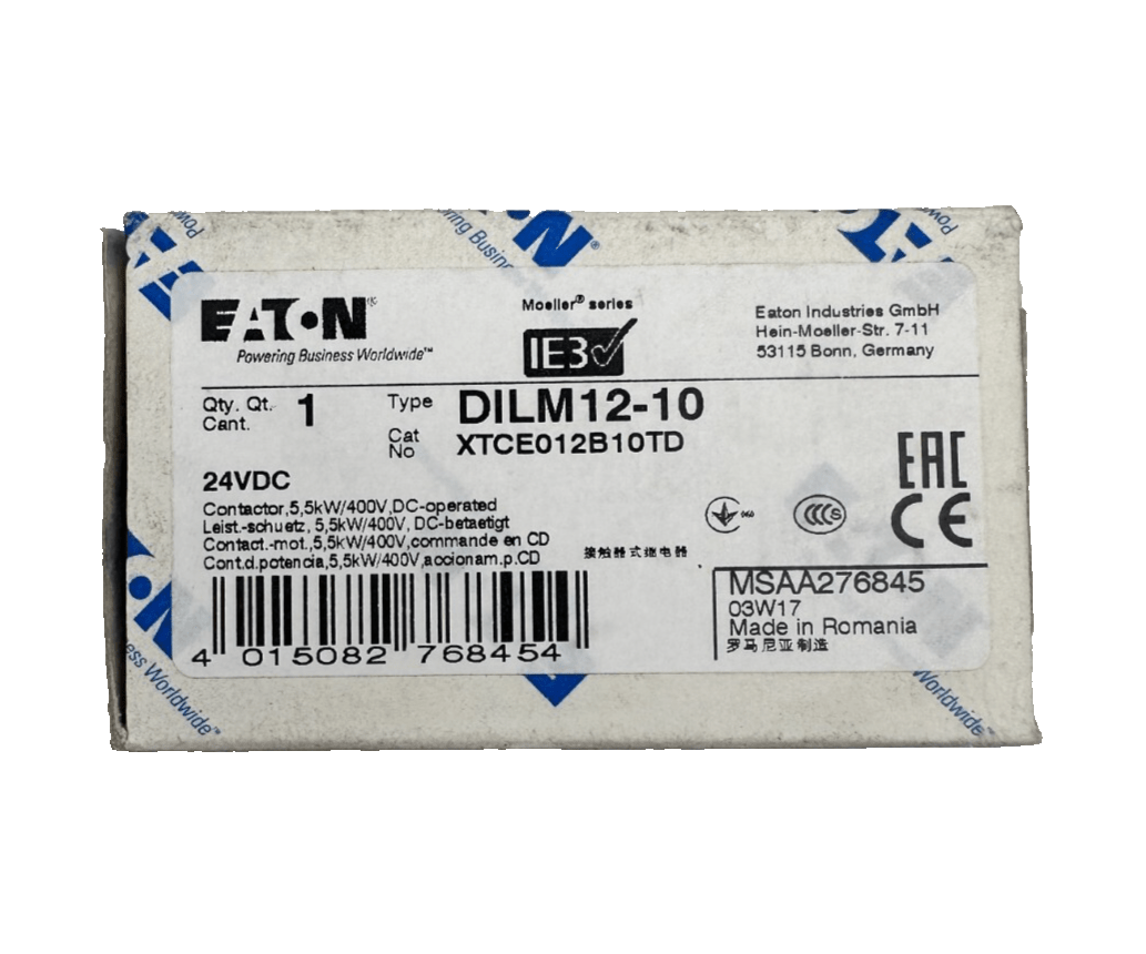 EATON DILM12 - 10 XTCE012B10TD CONTACTEUR 5.5 kW/400VDC COMMANDE EN CD x4pc - KLR Automation