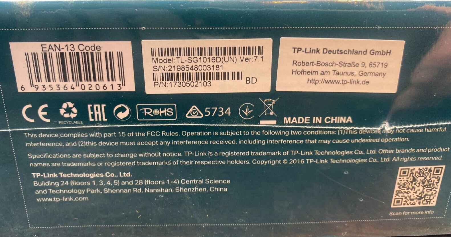 TP-LINK TL-SG1016D 16-PORT VER 7.1 GIGABIT DESKTOP/RACKMOUNT SWITCH