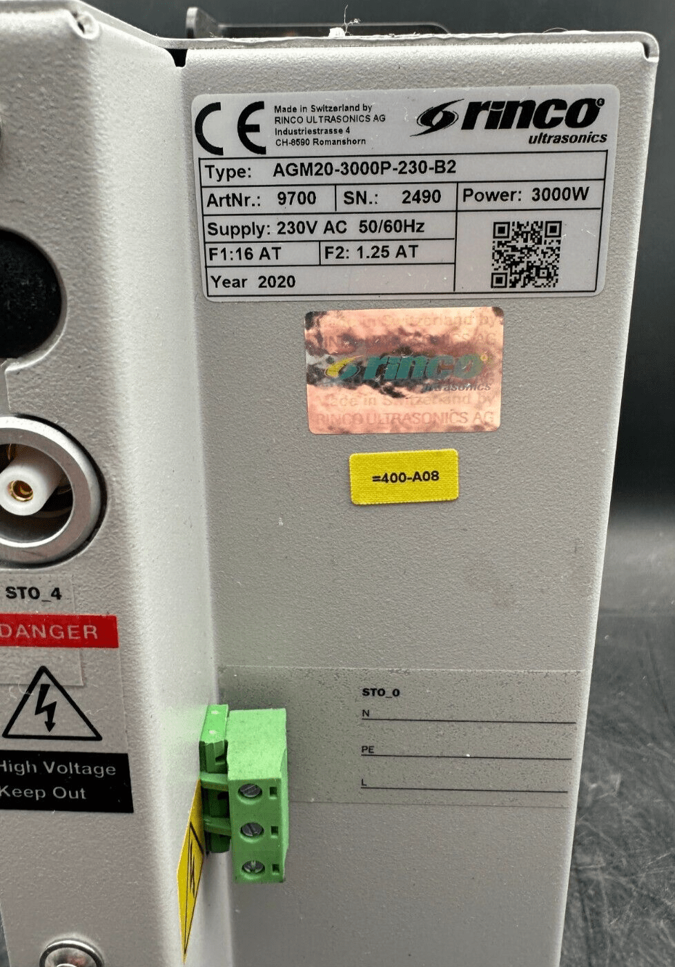 RINCO AGM20 - 3000P - 230 - B2 9700 3000W 230V AC F1 16AT/F2 1.25AT ETAT NEUF - KLR Automation
