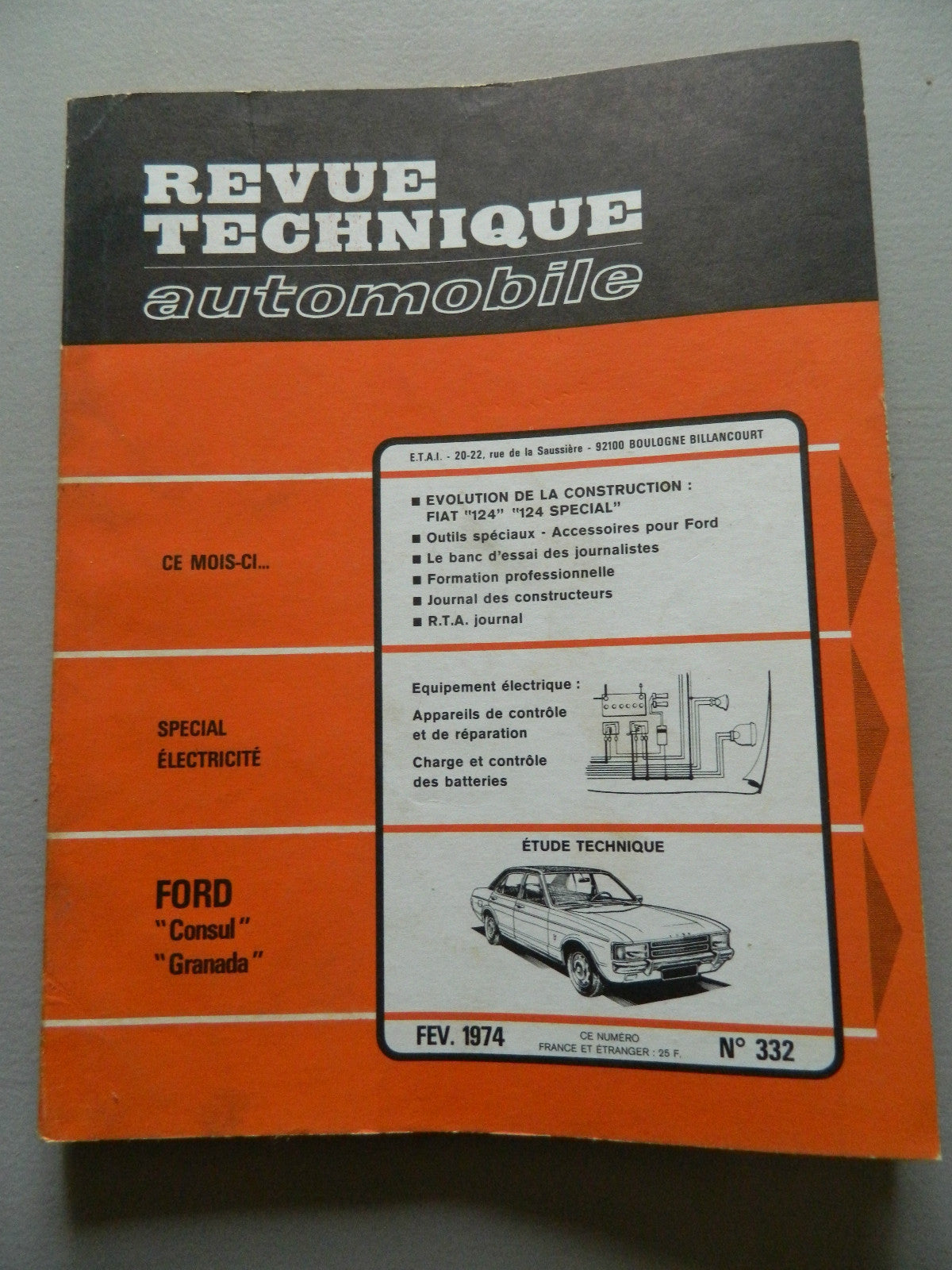 RTA  revue technique automobile etat comme neuf   n 332 FORD "Consul" "Granada"