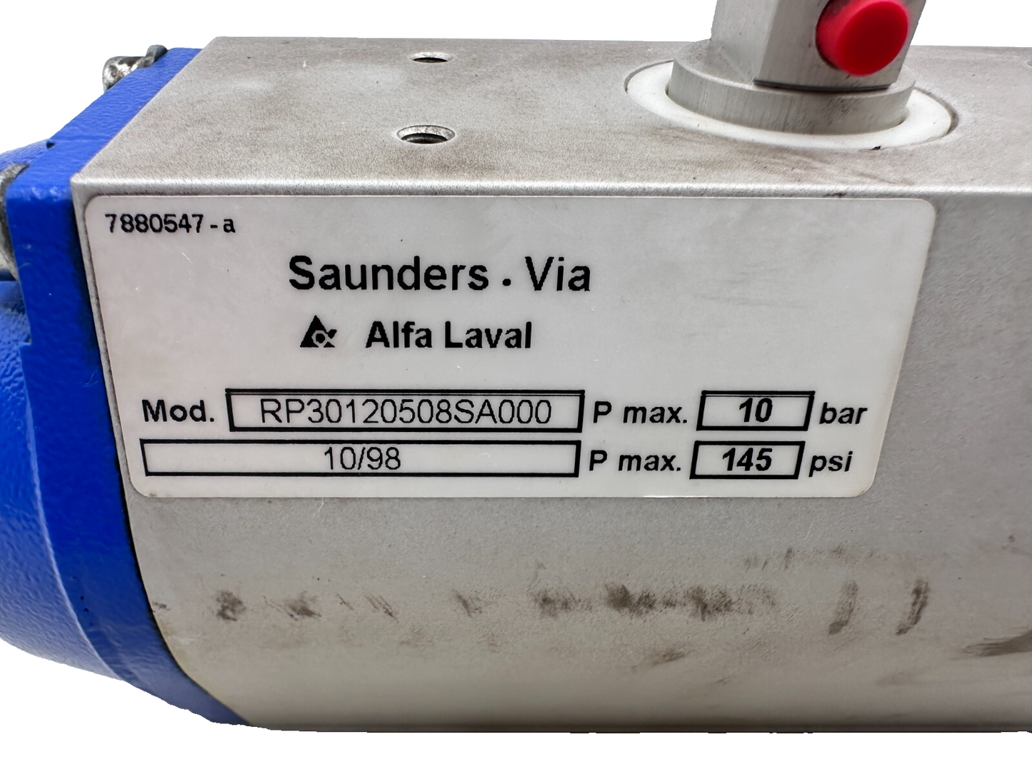 ALFA LAVAL SAUNDERS VIA RP30120508SA000 10/98 10BAR 145 PSI