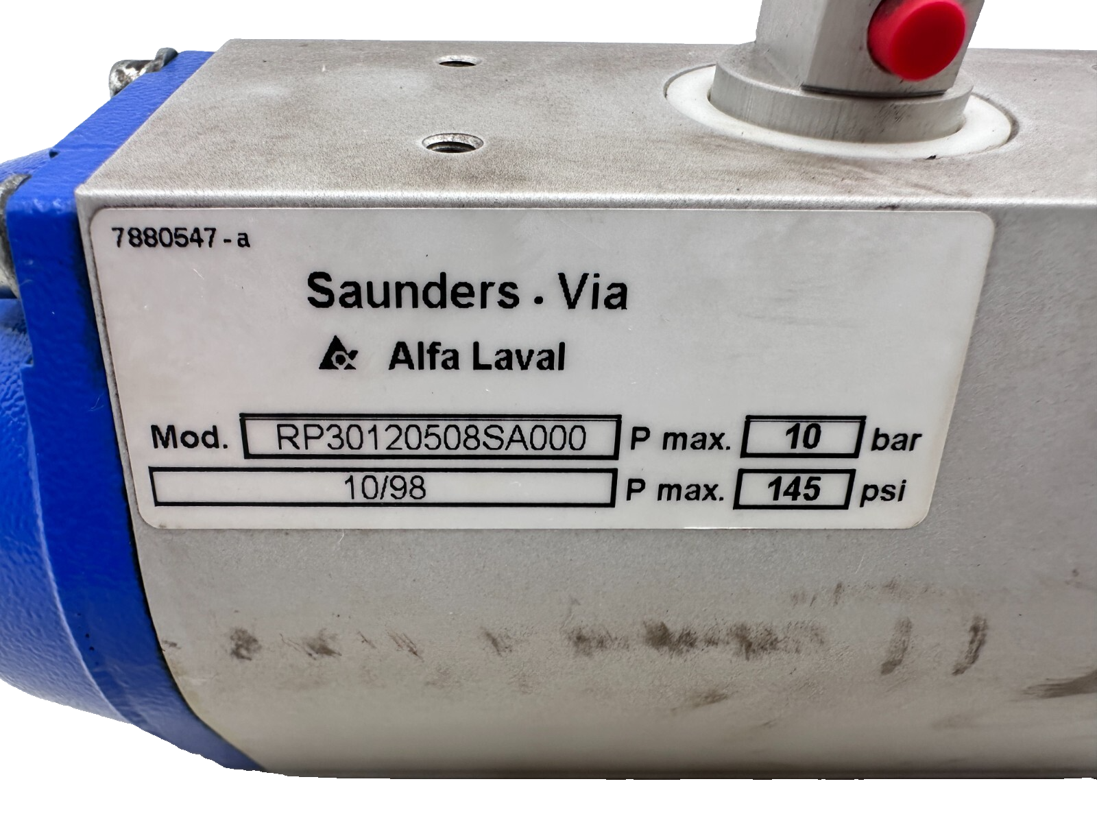 ALFA LAVAL SAUNDERS VIA RP30120508SA000 10/98 10BAR 145 PSI