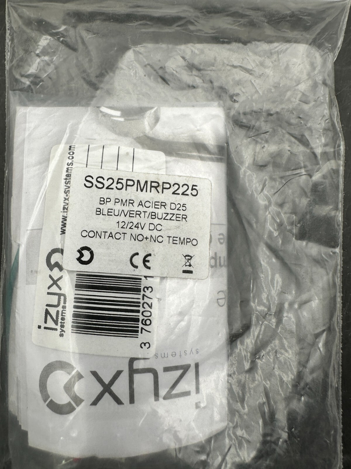 SS25PMRP225 BP PMR ACIER D25 BLEUVERT/BUZZER 12/24V DC CONTACT NO+NC TEMPO