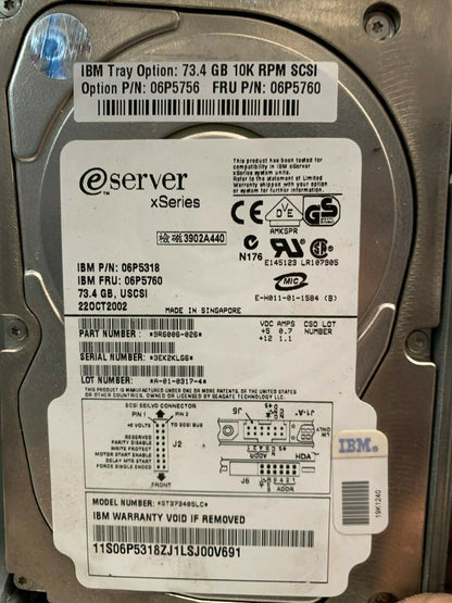 LOT OF 5 . 73.4GB IBM 19K1240 06P5318 ,,, ESERVER XSERIES 10K - KLR Automation