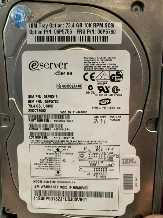 LOT OF 5 . 73.4GB IBM 19K1240 06P5318 ,,, ESERVER XSERIES 10K - KLR Automation