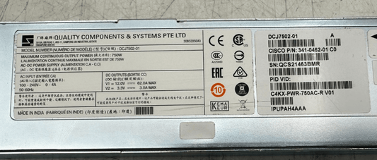 CISCO DCJ7502 - 01 341 - 0462 - 01 C0 C4KX - PWR - 750AC - R V01 IPUPAH4AAA - KLR Automation