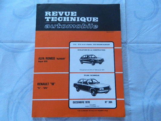 RTA revue technique automobile etat comme neuf RENAULT 18 TL - GTL n 384 - KLR Automation