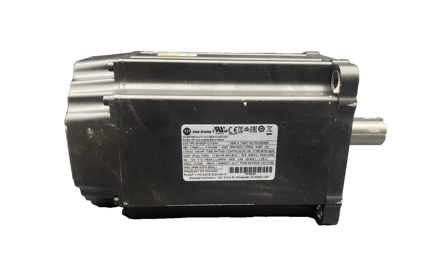 ALLEN BRADLEY VPL - B1652F - CJ12AA SERIE A 3 PHASE 4000 RPM AC SERVO MOTOR KINETIX - KLR Automation