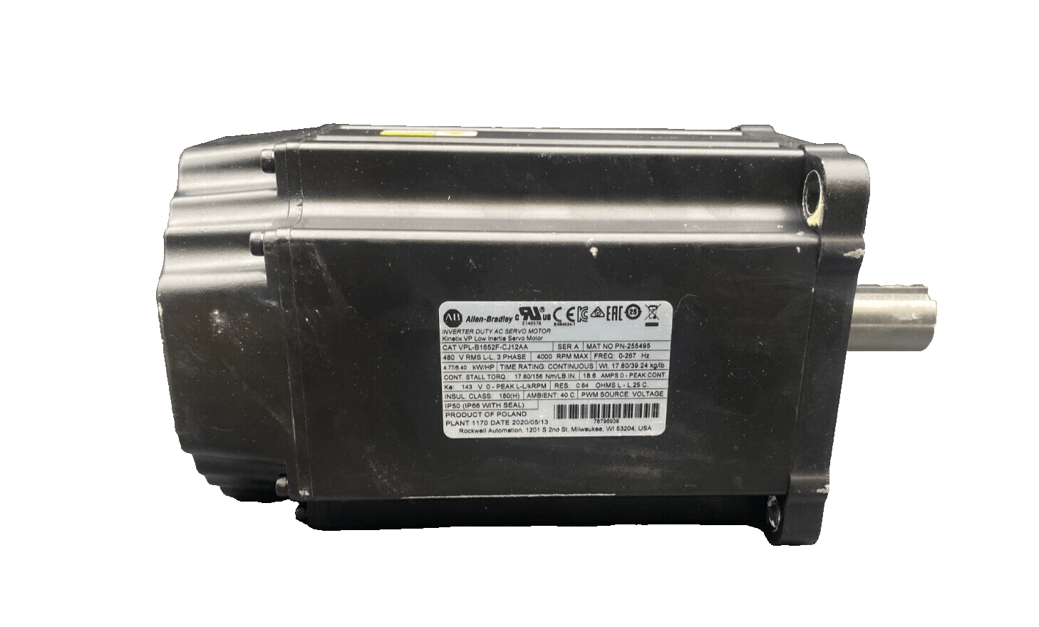 ALLEN BRADLEY VPL - B1652F - CJ12AA SERIE A 3 PHASE 4000 RPM AC SERVO MOTOR KINETIX - KLR Automation