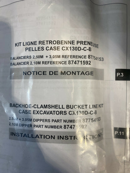 1pc x KIT RETROBENNE BAL2,5M+3,0M CX130D PELLE CASE CX130 D - C - B 87754153 - KLR Automation