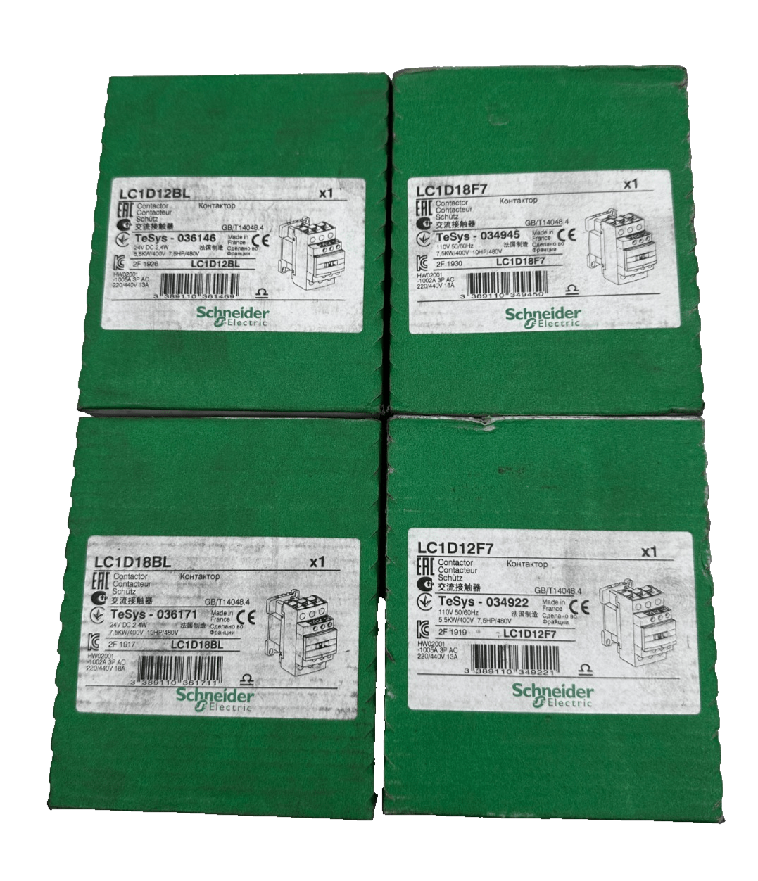 4pc x SCHNEIDER ELECTRIC LC1D12BL + LC1D18F7 + LC1D18BL + LC1D12F7 CONTACTEUR - KLR Automation