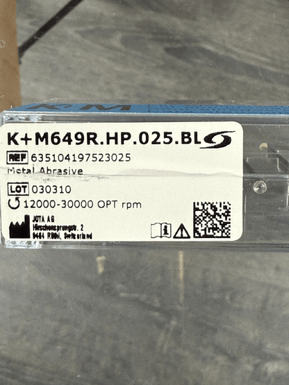 K+M 649R.HP.025.BL – Lot 120 Fraises Jota Swiss Ø2,5 mm / Dental Burs H - KLR Automation