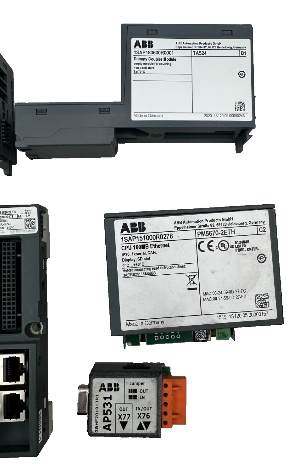 ABB PM5670 1SAP151000R0278 CPU 160MB ETHERNET + TB5620-2ETH + TA524 + AP531