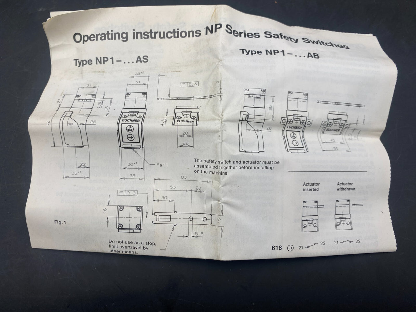 EUCHNER SAFETY SWITCH NP1 - 628 NP1628 - KLR Automation