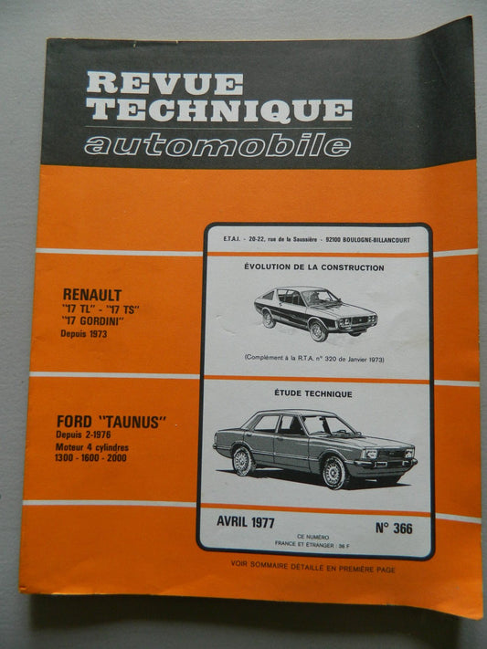 RTA revue technique automobile comme neuf n 366 FORD " Taunus " - KLR Automation