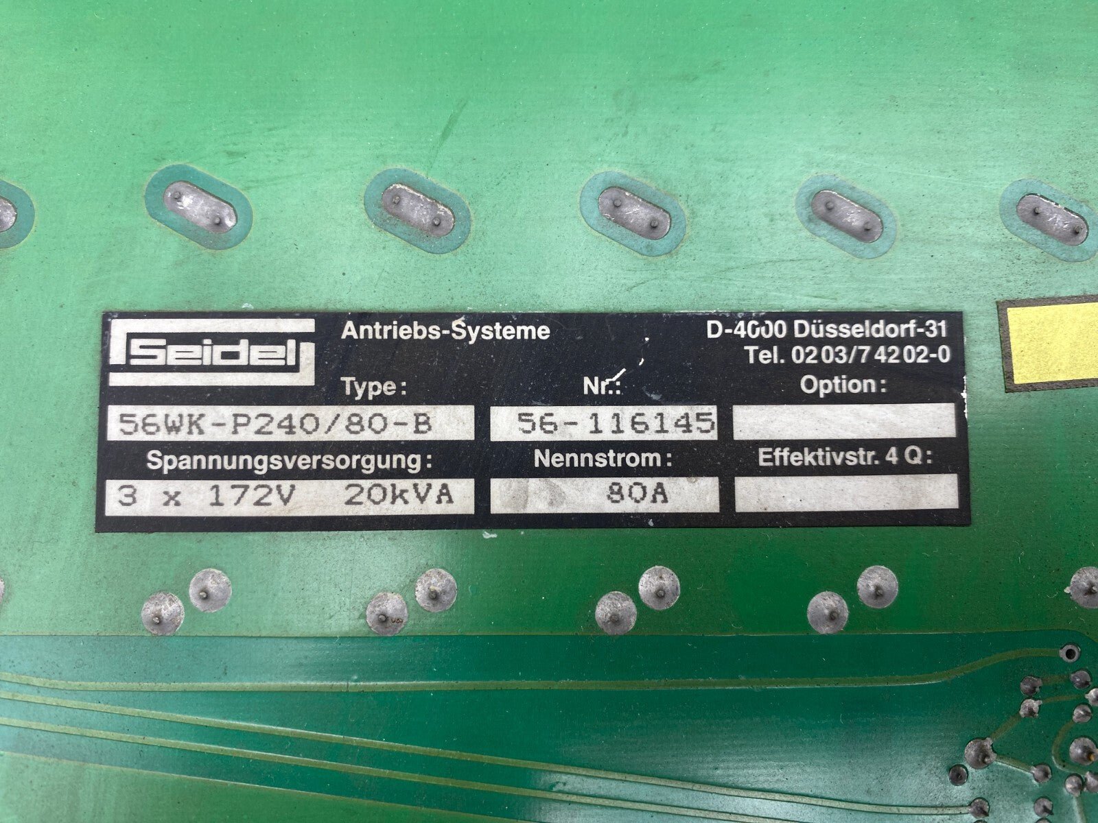 SEIDEL 56WK - P240/80 - B 3x172V 20kVA 80A x1pc - KLR Automation
