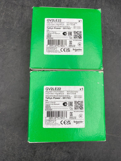 LOT OF 2 NEW SCHNEIDER ELECTRIC GV2LE22 TESYS POWER 051703 MAGNETIC CIRCUIT BREA - KLR Automation