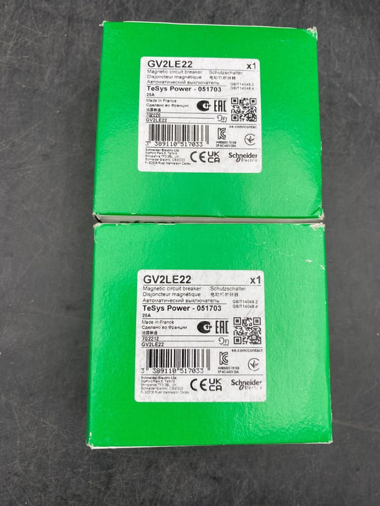 LOT OF 2 NEW SCHNEIDER ELECTRIC GV2LE22 TESYS POWER 051703 MAGNETIC CIRCUIT BREA - KLR Automation