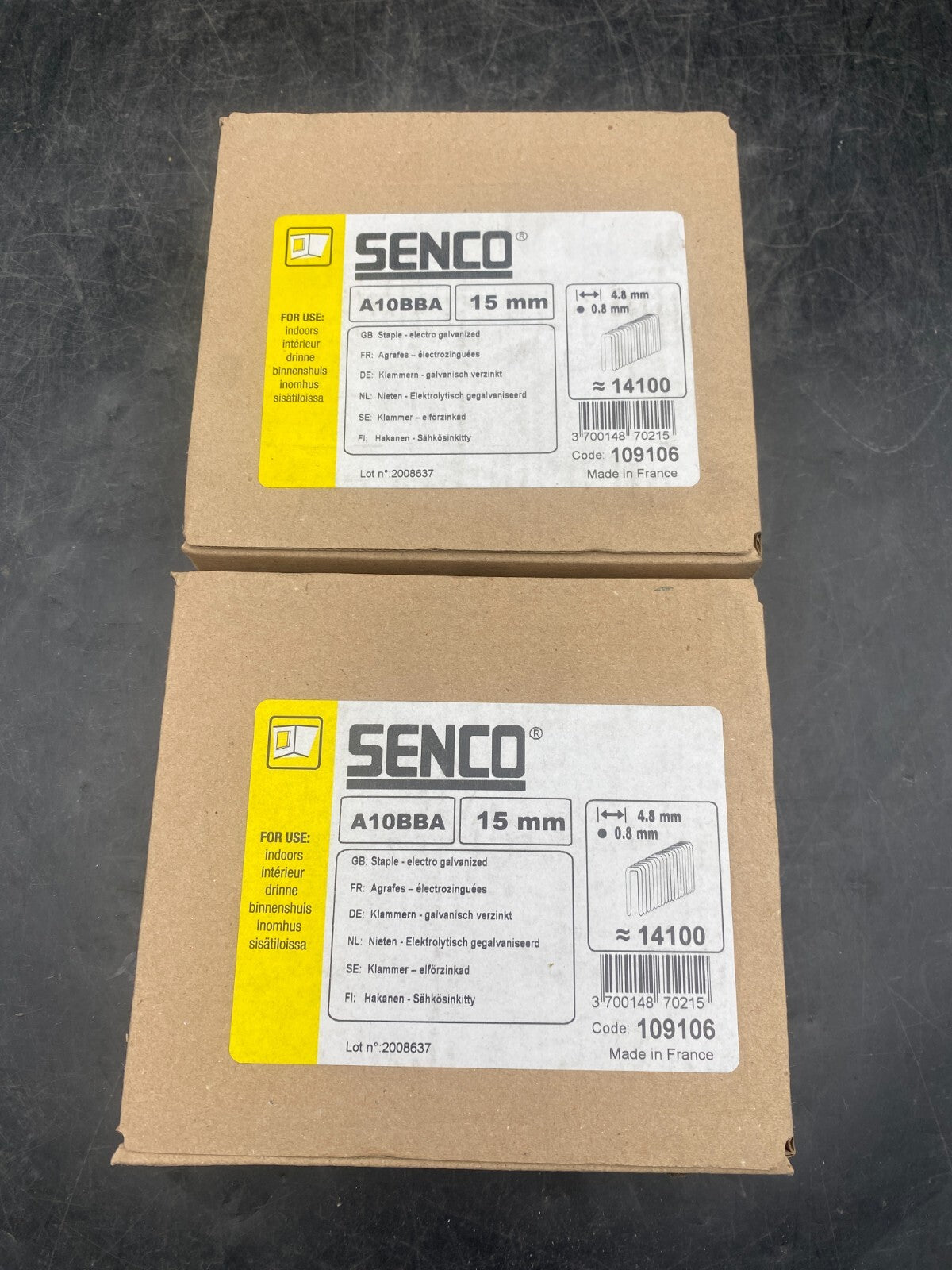 SENCO 109106 A10BBA 15mm AGRAFES ELECTROZINGUEES 14100pcs x2pc - KLR Automation