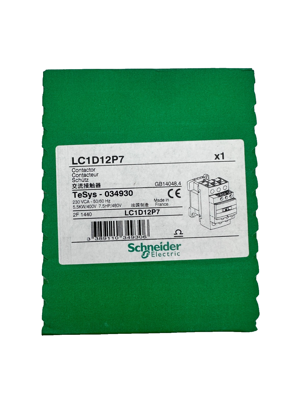SCHNEIDER ELECTRIC LC1D12P7 CONTACTEUR TESYS 034930 230VCA 5.5kW x2pc