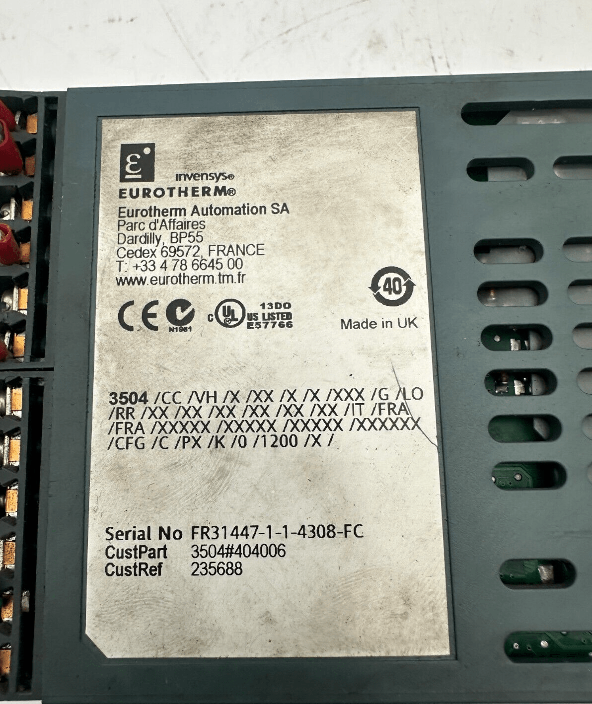 EUROTHERM 3504 3504/CC/VH/X/XX/X/X/XXX/G/LO/RR 235688 TEMPERATURE CONTROLLER - KLR Automation