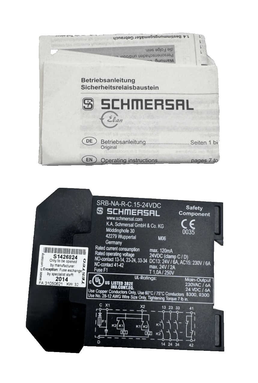 SCHMERSAL 101026021 SRB - NA - R - C.15 - 24VDC RELAIS DE SECURITE x1pc - KLR Automation
