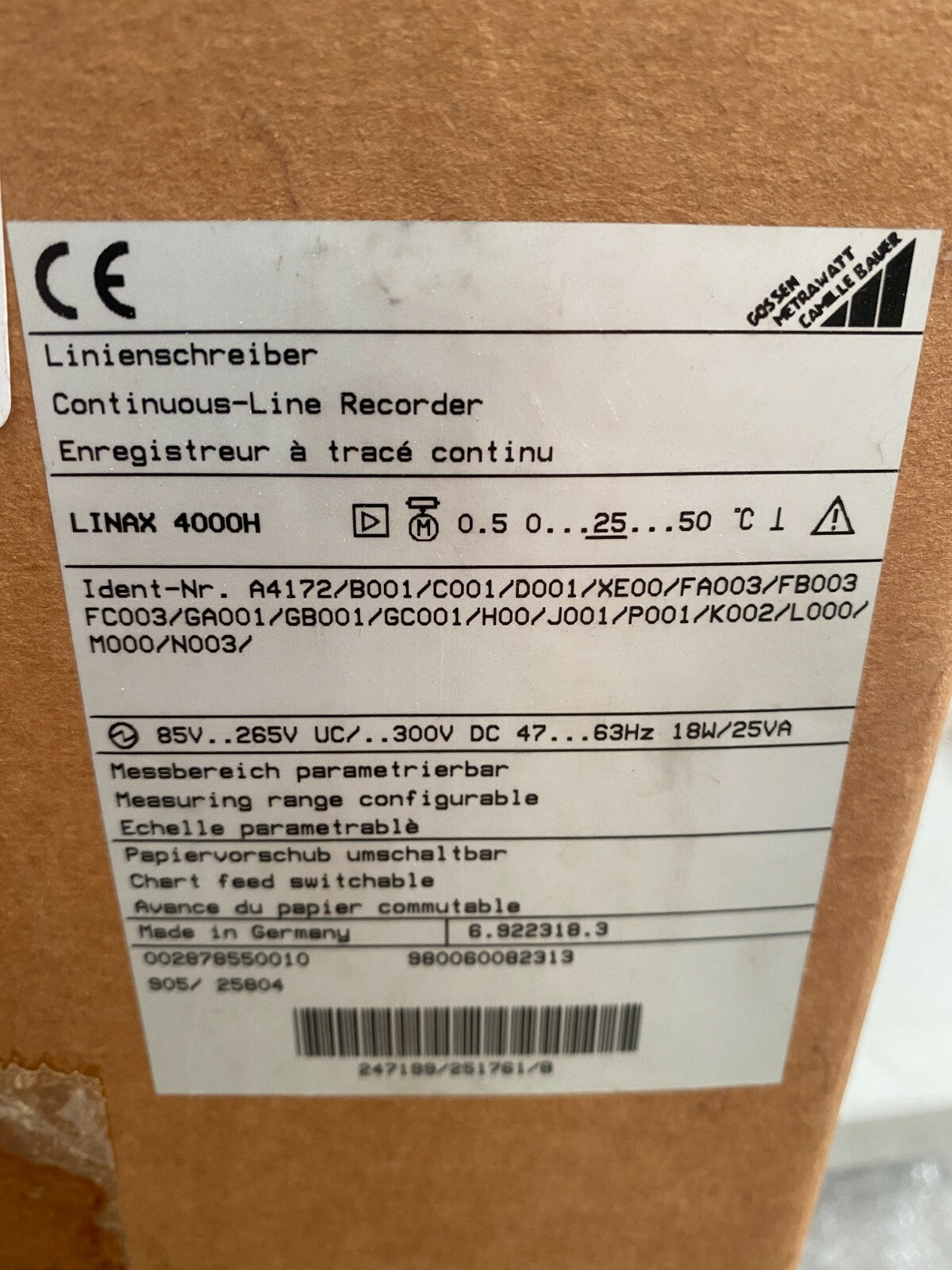  Camille Bauer Linax 4000H Enregistreur Tracé continu GOSSEN Metrawatt 