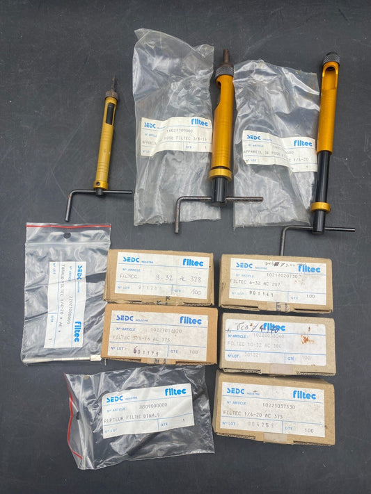 LOT OF SEDC FILTEC TAPPING PARTS 8 - 32AC328 6 - 32AC207 10 - 32AC380 1/4 - 20AC375 - KLR Automation