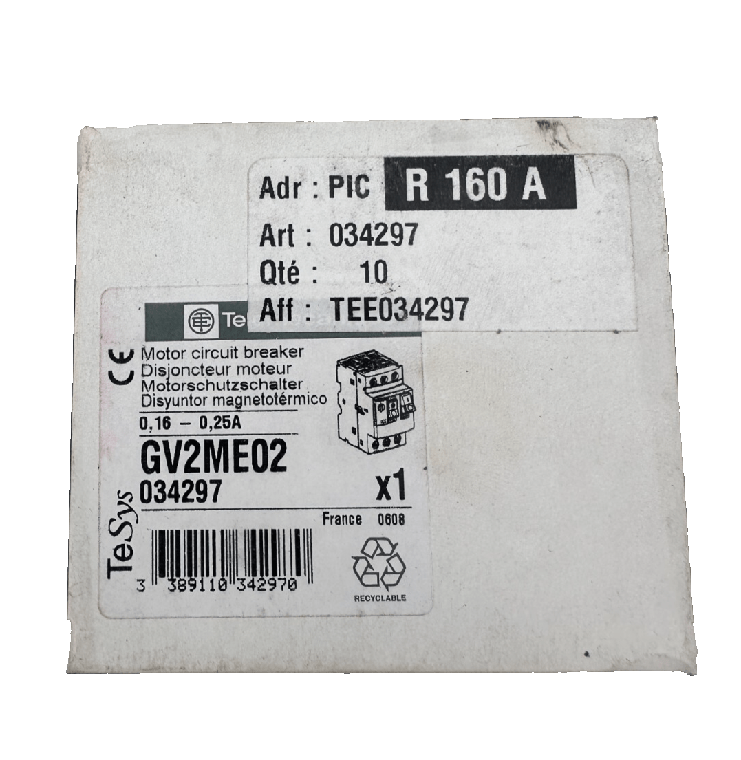 TELEMECANIQUE GV2ME02 034297 0.16 - 0.25A DISJONCTEUR MOTEUR x2pc - KLR Automation