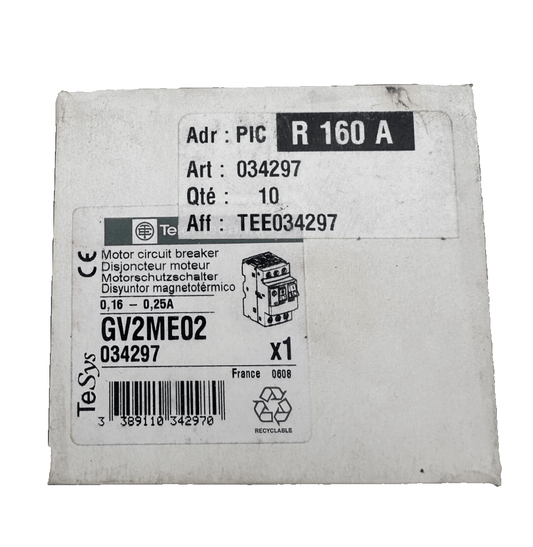 TELEMECANIQUE GV2ME02 034297 0.16 - 0.25A DISJONCTEUR MOTEUR x2pc - KLR Automation